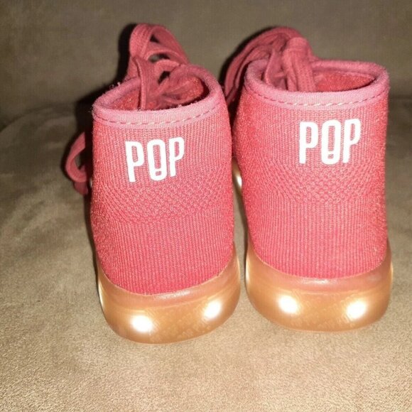 POP-Stanley-Kid's Multi-Light Up Sneaker-Mini USB-LED-Red Knit-Size 2 - Picture 7 of 10
